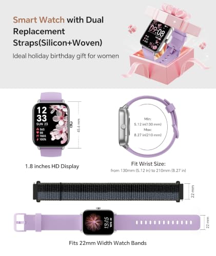 Smart Watch for Women/Men, Bluetooth Calling, Alexa built-in, iOS Android - color: Light Purple