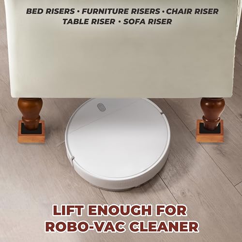 Bed Risers, Furniture Risers (Set of 8-Height 1") Can be Adjusted to 2'' 3''or 4'', Lifts Furniture Risers, Solid Natural Wood Risers, Non-Slip Recessed Hole (Square-Light Brown Color) - color: Square-light Brown Color