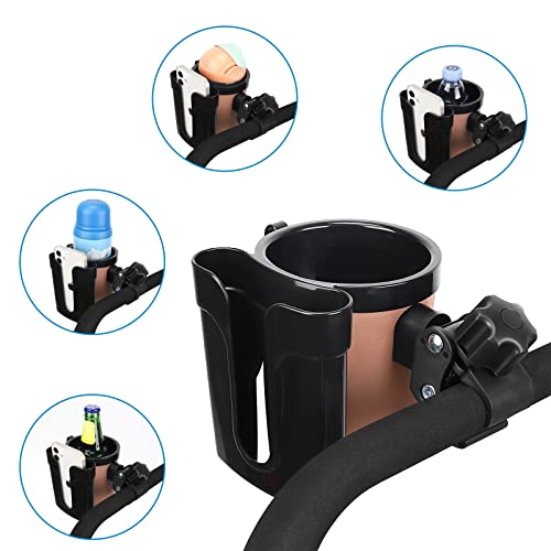 Accmor Stroller Cup Holder with Phone Keys Holder, 3-in-1 Universal Cup Holder, Drinks Bottle Holder for Stroller, Bike, Wheelchair, Walker, Scooter - color: Black Brown