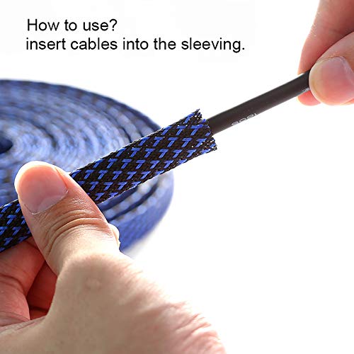 100ft - 1/2 inch PET Expandable Braided Sleeving – BlackBlue – Alex Tech Braided Cable Sleeve - color: Blackblue, size: 1/2"-100ft