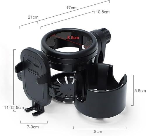 ZealSound Stroller Cup Holder, 3-in-1 Bottle Holder with Phone Holder for Wheelchair, Stroller, Bike, Walker, Scooter, 360° Rotatable Drink Holder for Uppababy, Bugaboo, Nuna, Doona - size: Large