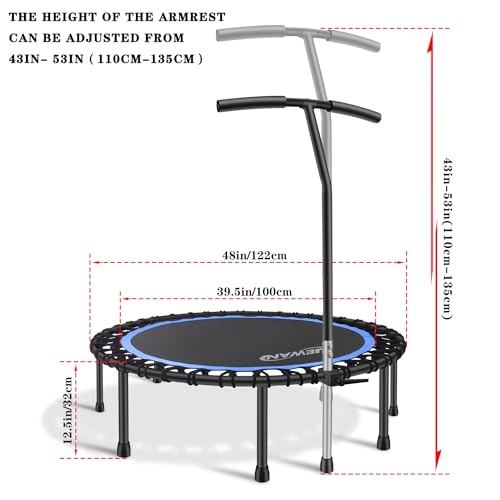 Newan 40"-48" Silent Mini Trampoline Fitness Trampoline Bungee Rebounder Jumping Cardio Trainer Workout for Adults-Max Limit 330lbs - color: 48" Round blue (have Handle)