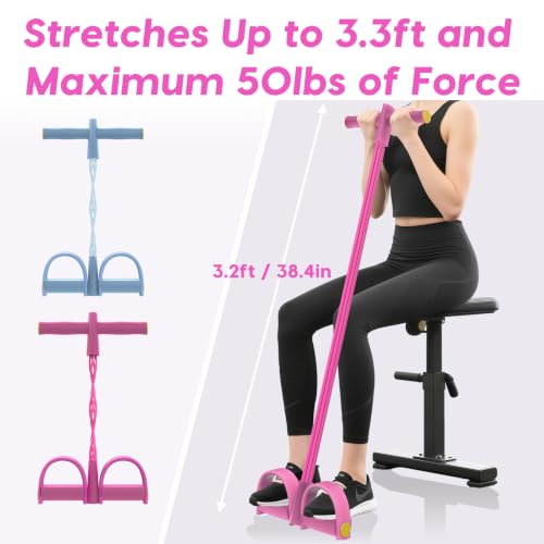 Pedal Resistance Band with Handles, 6-Tubes Natural Rubber Exercise Band - color: Full Pink