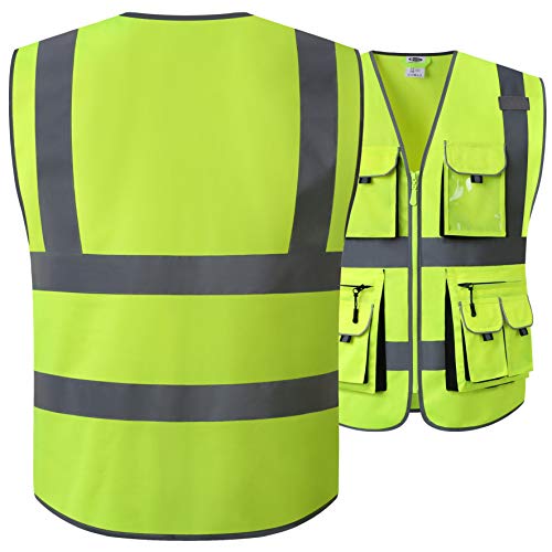 JKSafety Hi Vis Safety Vest for Men Women WIth 10 Pockets JK88 Yellow M - color: Yellow, size: Medium