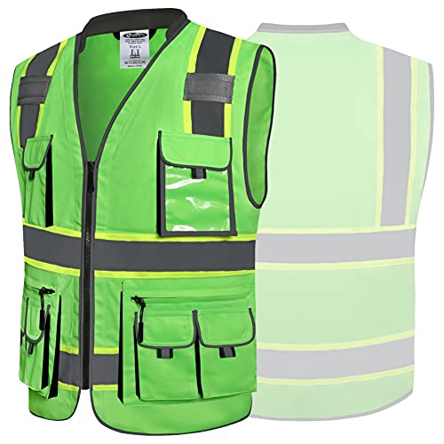 JKSafety Reflective Safety Vest for Men Cushioned Collar JK89 Green M - color: Greent1s1, size: Medium