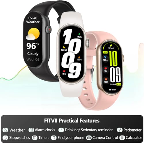 FITVII Slim Fitness Tracker with Blood Oxygen, Blood Pressure, 24/7 Heart Rate and Sleep Tracking, IP68 Waterproof Activity Trackers and Smart Watches with Step Tracker, Pedometer for Women Men - color: Blush