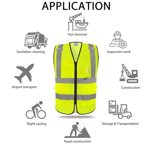 wefeyuv Reflective Safety Vest Class 2 High Visibility Vest pocket - color: Hi-vis Yellow-2, size: Large