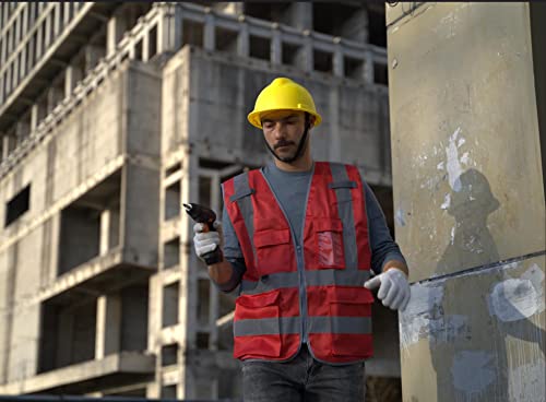 Dazonity High Visibility Safety Vest with Multi Pockets and Zipper, XL,Reflective Strips, Fit for Men & Women, Work, Construction,Cycling, Runnning, Surveyor, Volunteer (Red-XL) - color: Red-xl