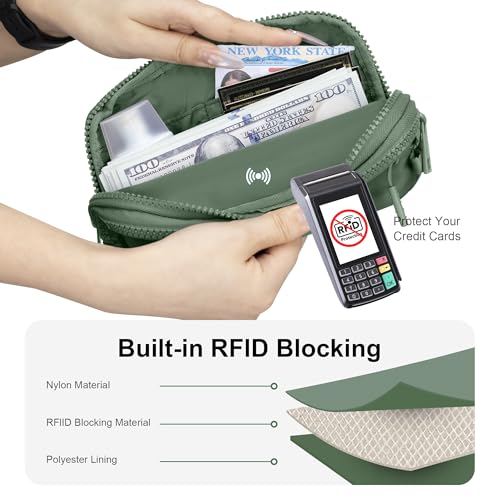 FODOKO Wristlet wallets for Women RFID crossbody bags with 4 Zippers - color: Pea Green 2