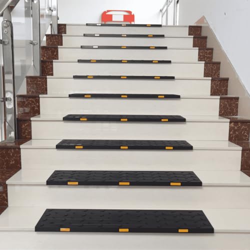 5 Pack 36"x10" Rubber Stair Treads, Outdoor Weatherproof Stair Treads, Anti-Slip Step Mat for Safety, Black Square Edge Design, Wooden, Concrete, Tile, Metal Steps, Easy Hose Wash