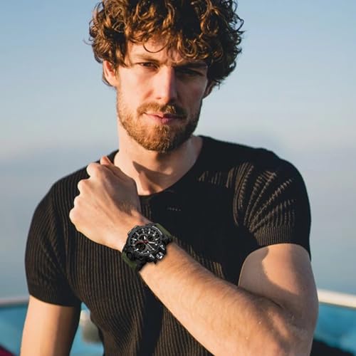 FANMIS Men Sports Outdoor Watch Analog Digital Multifunctional Black Watch - color: X Army green