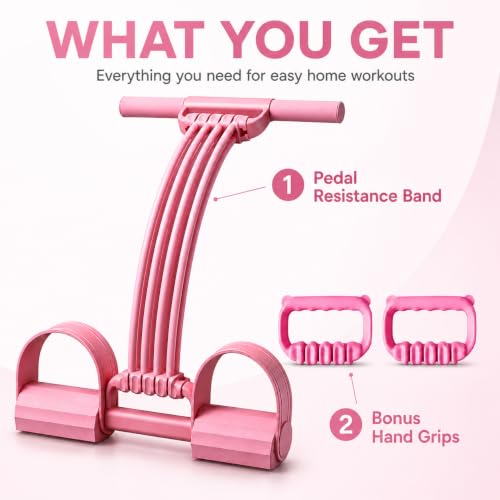 3-in-1 Pedal Resistance Band with Handles, Adjustable 8-Tube Foot Pedal Exerciser for Full Body Workout, Abs, Arms, Legs, Yoga, Stretching, Portable Fitness and Strength Training - color: PINK