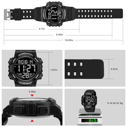Mens Digital Watch, Sport Military Watch for Men, LED Large Face - color: 08-GB-GreyBlack-B