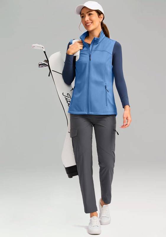 Soothfeel Women's Vest with 4 Pockets Lightweight Jacket Hiking Travel - color: Light Blue, size: X-Large