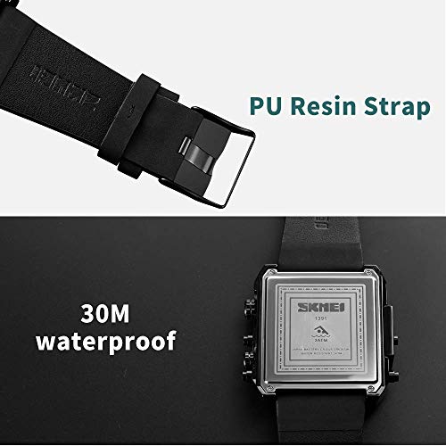 Gosasa Men's Square Large Face Analog Digital Sport Watch - color: Black Coffee Belt