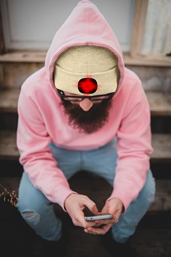ATNKE LED Lighted Beanie Hat,USB Rechargeable 8 LED Red Glow Flashing Alarm Running Headlamp Cap Gifts for Men and Women - color: #Beige
