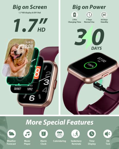Tensky Smart Watch for Men Women(Call Receive/Dial), Alexa Built-in, 1.7" Touch Screen Fitness Tracker with Heart Rate Sleep Tracking, 60 Sports Modes, 5ATM Waterproof Smartwatch for Android iPhone - color: Purple