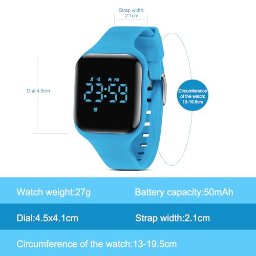 Kids Watches for Girls Boys Digital Sport Watch with Step Counter Pedometer Vibration Alarm Clock, No App Waterproof Fitness Tracker Kids Watch Boys Girls Teens Students Ages 5-16 - color: 003-E-LightBlue