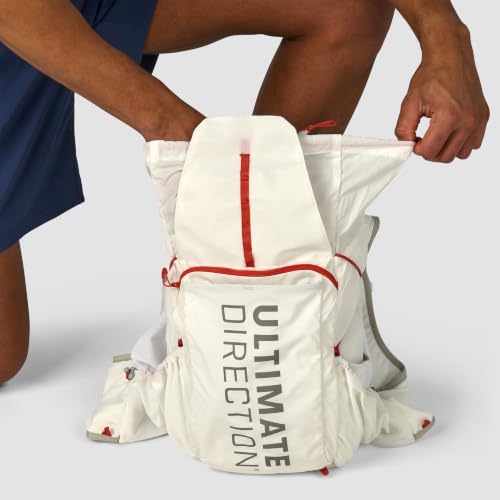 Ultimate Direction Adventure Vest | 17 Liter Capacity Hydration Pack for Running, Hiking & Fastpacking - Includes 2 Soft Flasks - color: White, size: Small