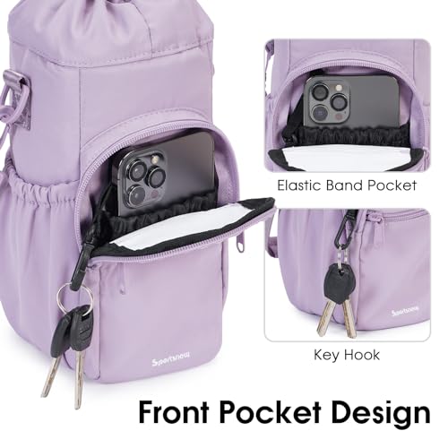 sportsnew 40oz Insulated Crossbody Water Bottle Bag Gym Hiking Phone Pocket - color: Purple