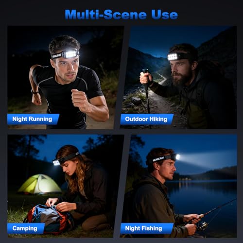 Elmchee Rechargeable Headlamp 2 Pack, 2500 Lumen Bright 8 LED Headlight, 10 Modes Adjustable Motion Sensor, USB-C Waterproof Head Flashlight, Outdoor Hiking Camping Fishing (8 Led Headlamp) - style: 8 Led Headlamp
