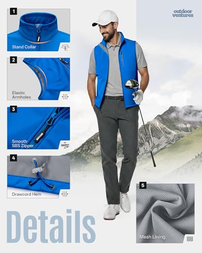 Outdoor Ventures Men's Running Golf Vest Outerwear Lightweight Windproof - color: Bright Blue, size: Large