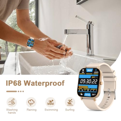 Smart Watch for Men Women Compatible with iPhone Samsung Android Phone 1.69 inch Full Touch Screen IP68 Waterproof Bluetooh Fitness Tracker Heart Rate/Sleep Monitor (Gold) - color: gold