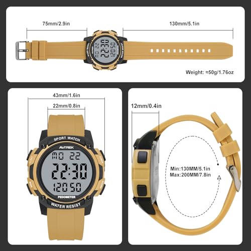 AVTREK Pedometer Watch for Walking Steps and Miles No Bluetooth/APP Needed - color: Coffee