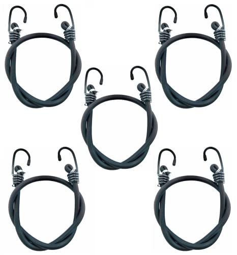 27Inch Bungee Cords Heavy Duty Outdoor by Garloy,Black Bungee Cords Onboth Ends with Hooks,Durable Rubber Canopy Ties Ideal for Tarps Tents Wire Racks and Other Camping Accessories (5Pack, 6MM)