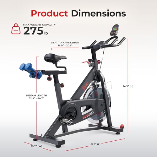 Sunny Health & Fitness Smart Indoor Cycling Exercise Bike for Home Cardio - color: Black
