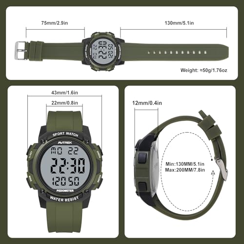 AVTREK Pedometer Watch for Walking Steps and Miles No Bluetooth/APP Needed - color: Green