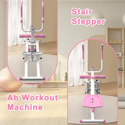 Stair Stepper & Ab Machine–Quiet Hydraulic,Foldable,Compact - color: Pink