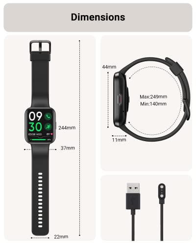 Tensky Smart Watch for Men/Women Android/iPhone/Samsung, Alexa Built-in, 1.8" Touch Screen Fitness Tracker with Answer/Make Calls, 3ATM Waterproof Heart Rate/Sleep/SpO2 Monitor, 120+ Sport Modes - color: Black