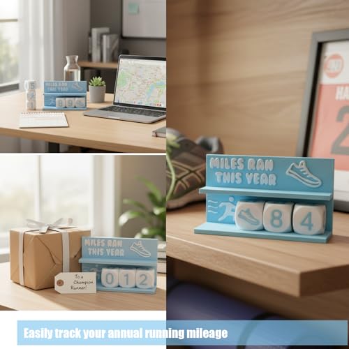 Desk Running Mileage Tracker for Recording Mileage Running Pedometer & Goal Setter, Fitness Motivation Display for Runners, Marathon Training Gift - style: Blue Boys