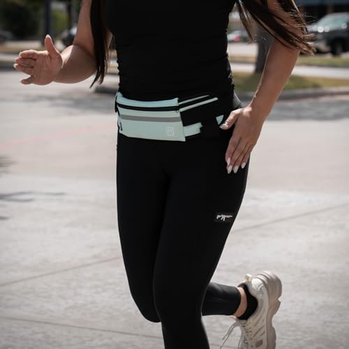 Slim Running Belt for Women & Men – Waterproof Waist Pack for Jogging, Hiking & Gym – Workout Belt Bag with Reflective Strip & Phone Holder - color: Light Blue