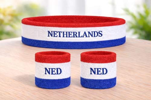 Suddora Country Headband & Wristbands Set (Includes 2 Wrist & 1 Head Sweatband), Highly Moisture Wicking - color: Netherlands