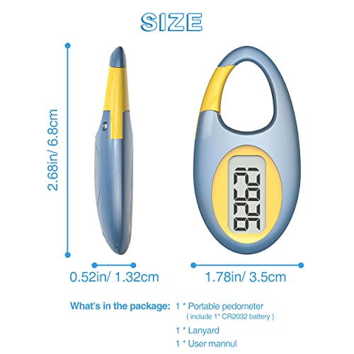 Simple 3D Step Counter, Walking Pedometer, Steps Tracker with Neck Lanyard/Carabiner for Men Women Teens Adults Seniors - color: Blue