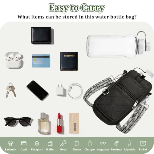Water Bottle Bag Crossbody with Adjustable Strap, Insulated Water Bottle Sling Bag with Phone Pocket for Hiking - color: Black