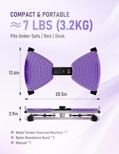 Waist Twister Machine with Smart Digital Counter and Resistance Bands 300 Lbs Capacity, Noiseless Ab Twister Board for Home Exercise, Fitness Equipment Ideal for Women to Burn Belly Fat and Tone Body - color: Purple