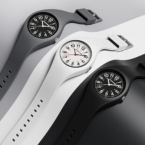 GOLDEN HOUR Waterproof Sports Analog Unisex Watches for Nurse Medical Professionals, Students - Military Time Glowing Easy to Read Dial, Jelly Silicone Strap - color: black/gray