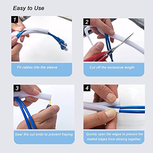 Cable Management Sleeve, Split Design, 10FT - 1/2 Inch, White - color: White, size: 1/2"-10ft
