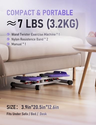 Waist Twister Machine Exercise, Ab Twist Board with Smart LED Digital Counter, Supports 300 lbs, Noiseless, Anti-Slip, Compact Portable for Home Gym Workout Equipment (Deep Purple)