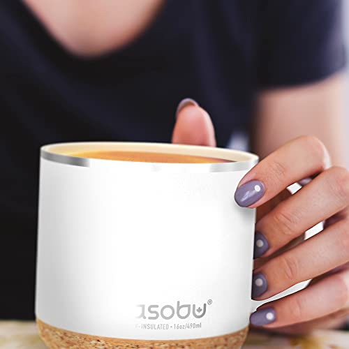 asobu Infinite Stainless Steel Insulated Coffee Mug with Inner Ceramic Coating and Cork Coaster 16 Ounce (White) - color: White, style: INFINITE MUG