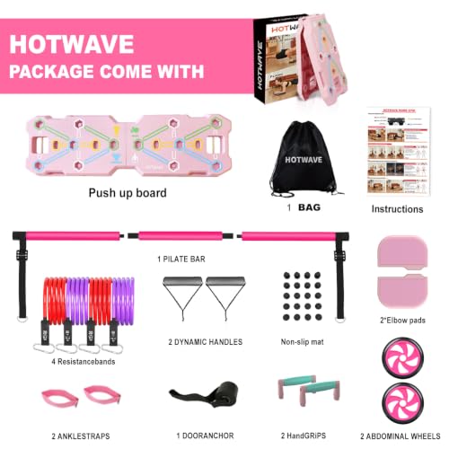 HOTWAVE Push Up Board, Portable Pushup Board & Plank Trainer, Push Up Bar - color: Pink
