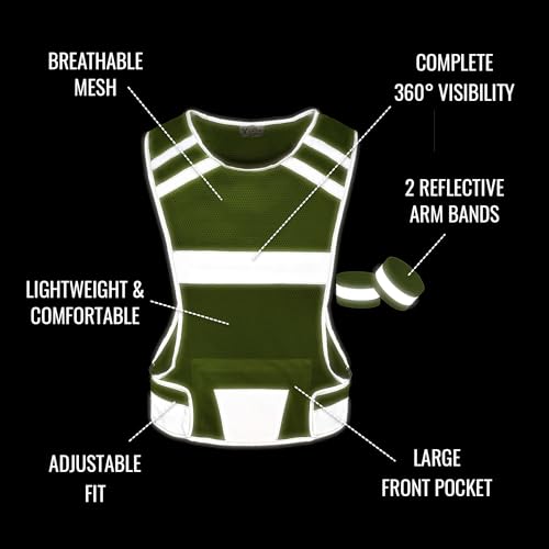 Mesh Safety Vest with Pocket & 2 Wrist Bands, High-Visibility Running Vest - color: Yellow, size: X-Large