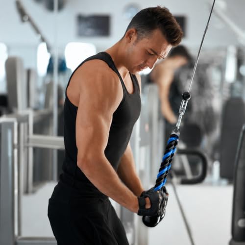 Tricep Rope Cable Attachment for Gym, 27 & 36 Inch, Non-Slip Grip - color: Blue&Black-27''
