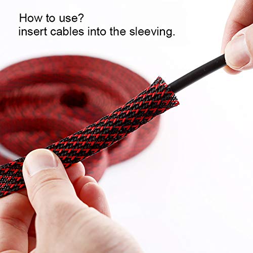 100ft - 1 inch PET Expandable Braided Sleeving – BlackRed – Alex Tech Braided Cable Sleeve - color: Blackred, size: 1"-100ft