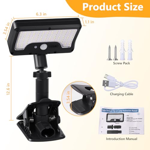 Clip On Solar Motion Lights Outdoor,360°Rotatable Fence Lights(1Pack,6000K) - color: Black, size: 1 Pack