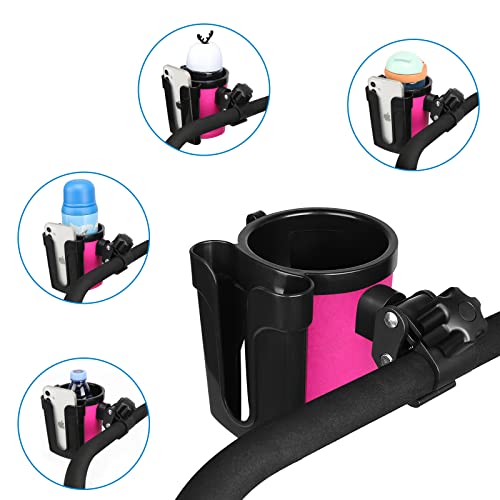 Accmor Stroller Cup Holder with Phone Keys Holder, 3-in-1 Universal Cup Holder, Drinks Bottle Holder for Stroller, Bike, Wheelchair, Walker, Scooter - color: Black Pink
