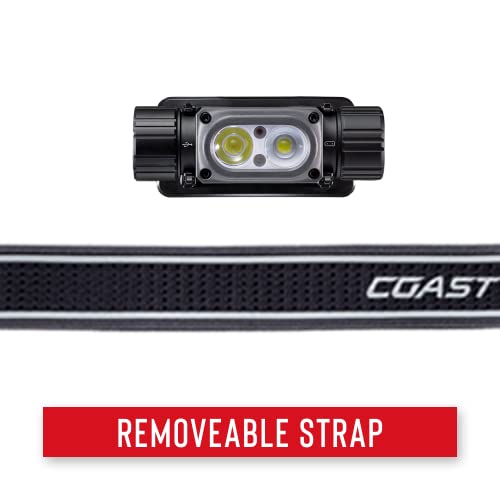Coast WPH34R 2000 Lumen Waterproof Ultra Bright IP68 USB Rechargeable-Dual Power Headlamp, 6 Modes with Spot and Flood Beams, Black/Grey